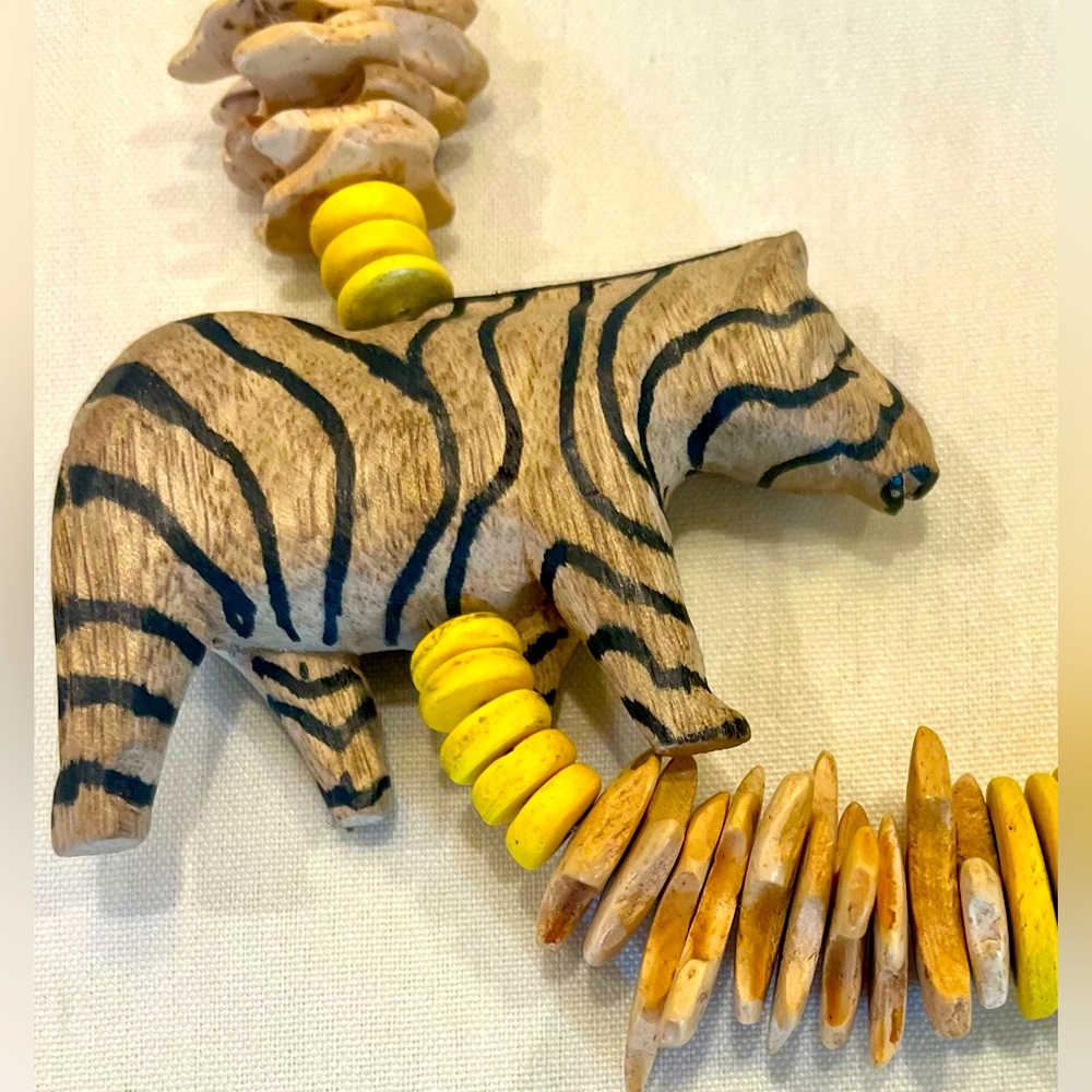 Wooden Beaded Necklace with Tiger Pendant